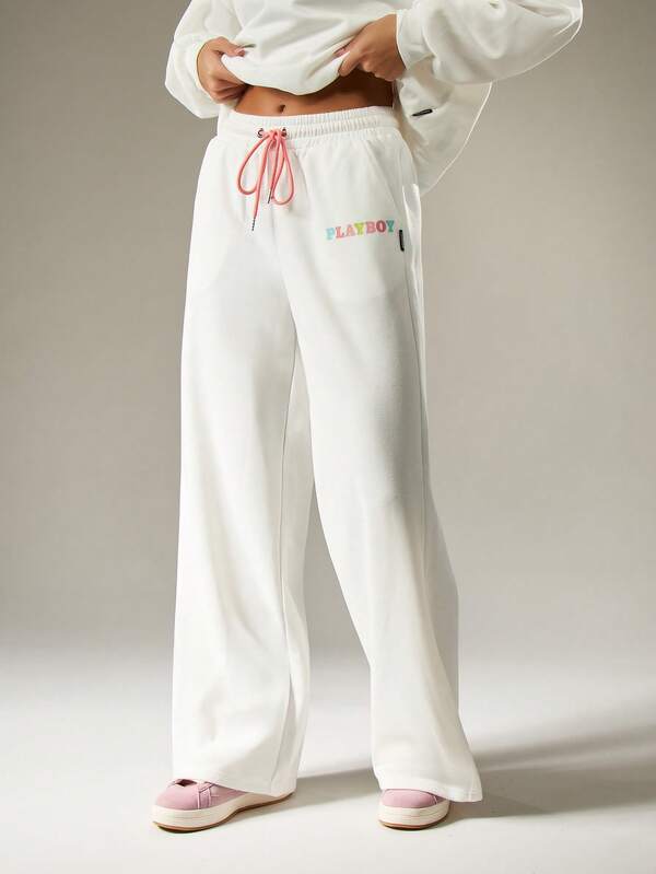 Missguided X Playboy Applique Wide Leg Joggers With Letters