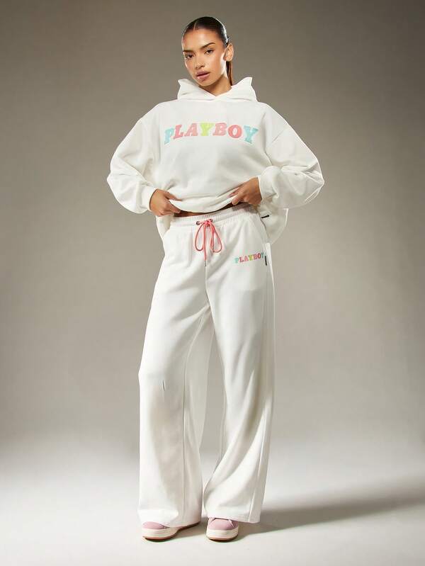Missguided X Playboy Applique Wide Leg Joggers With Letters