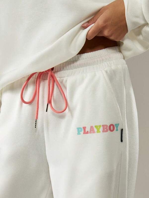 Missguided X Playboy Applique Wide Leg Joggers With Letters