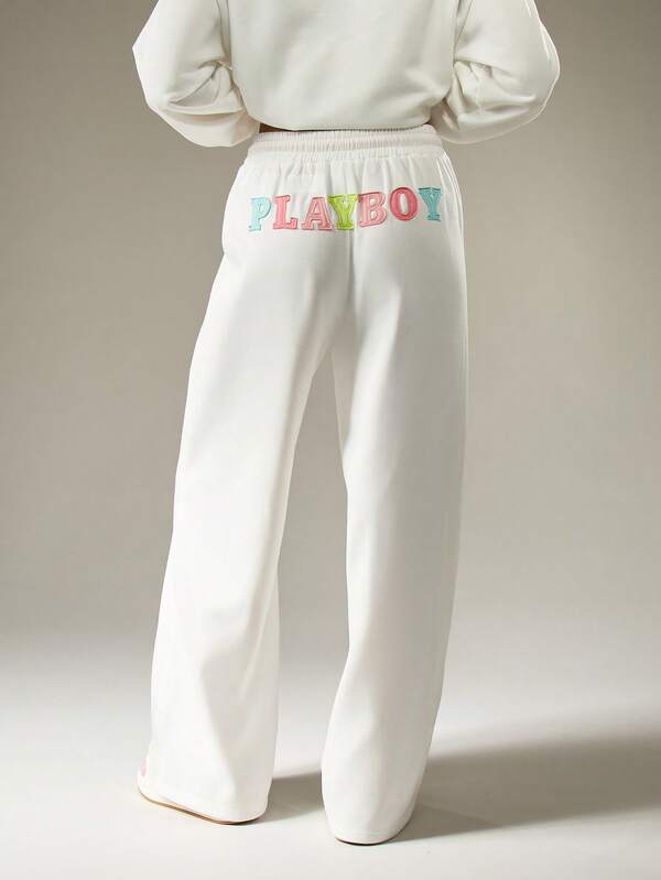 Missguided x Playboy Applique Wide Leg Joggers With Letters