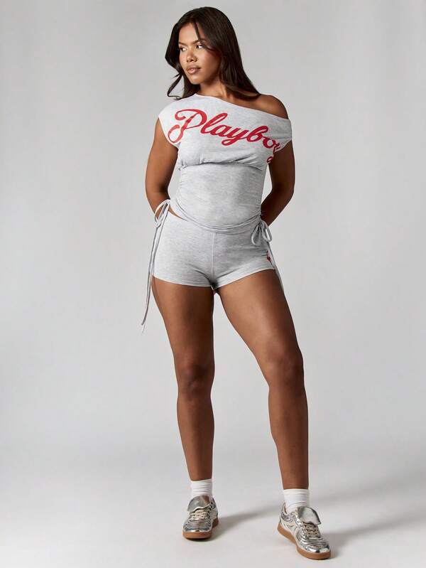Missguided X Playboy Asymmetric Ruched Top With Side Ties