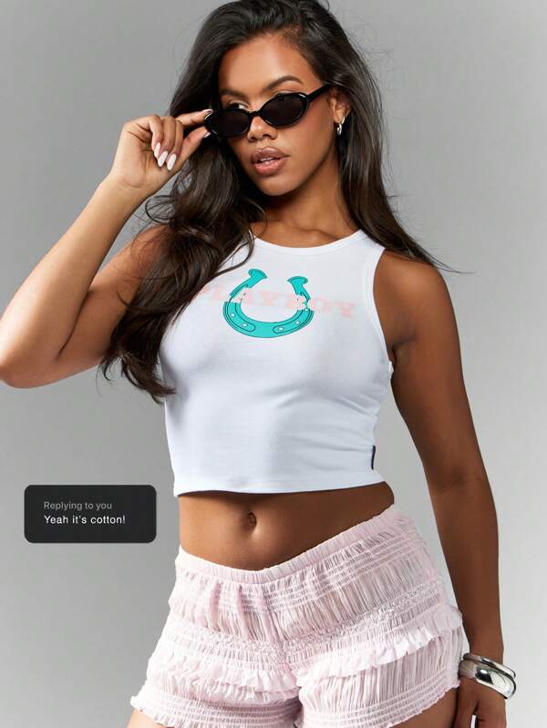 Missguided x Playboy Athletic Fitted Stretch Crop Tank Top