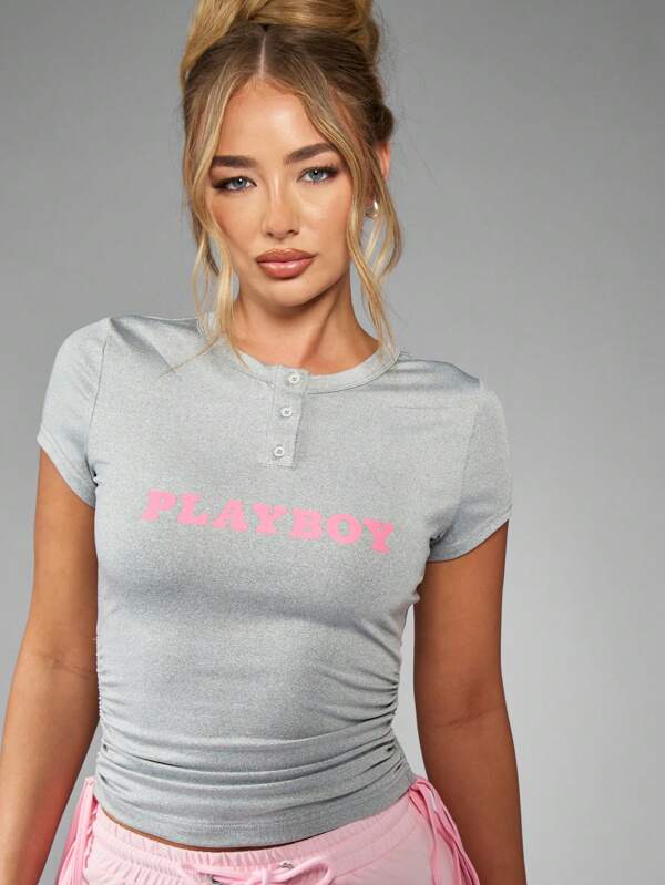 Missguided x Playboy Athletic Ruched Side Detail Crop Top