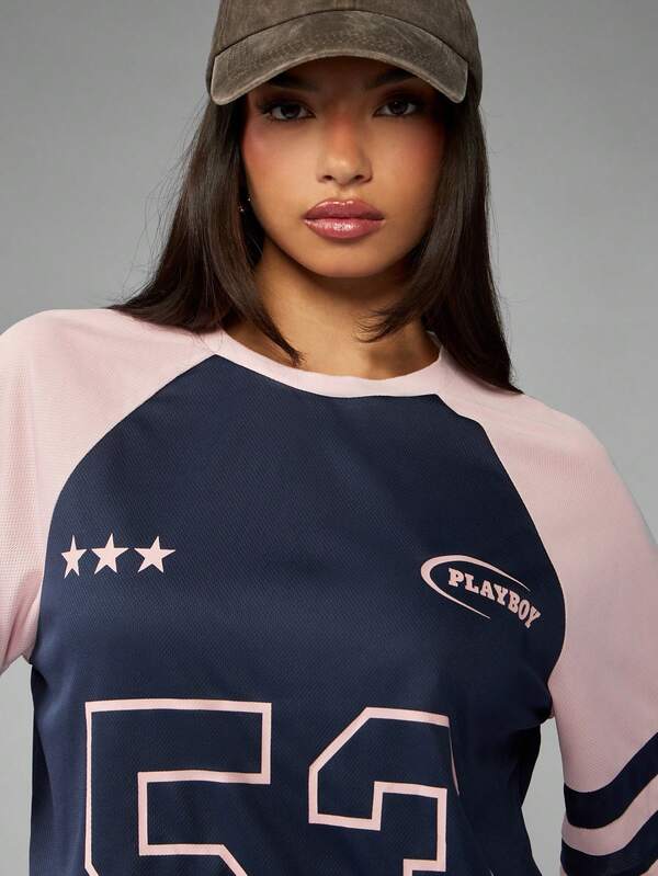 Missguided X Playboy Baseball Style Raglan T-Shirt With Number Print
