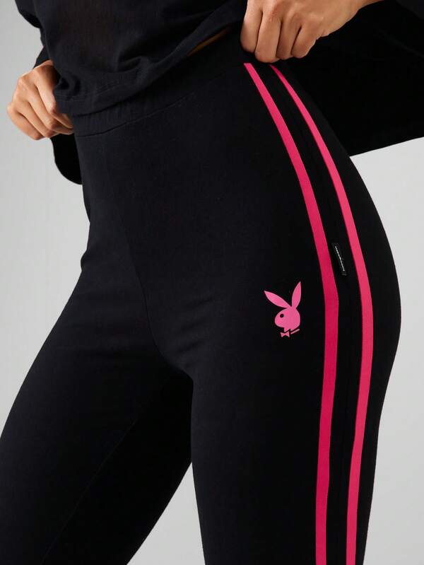 Missguided X Playboy Bell Sleeve Crop Top And High Rise Leggings Coord