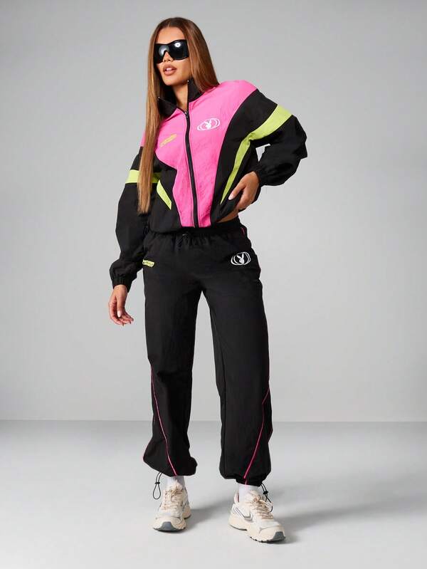 Missguided X Playboy Black Track Pants With Neon Piping And Logo Print