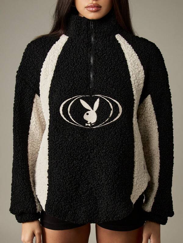 Missguided X Playboy Borg Half-Zip Sweatshirt With Contrast Detailing