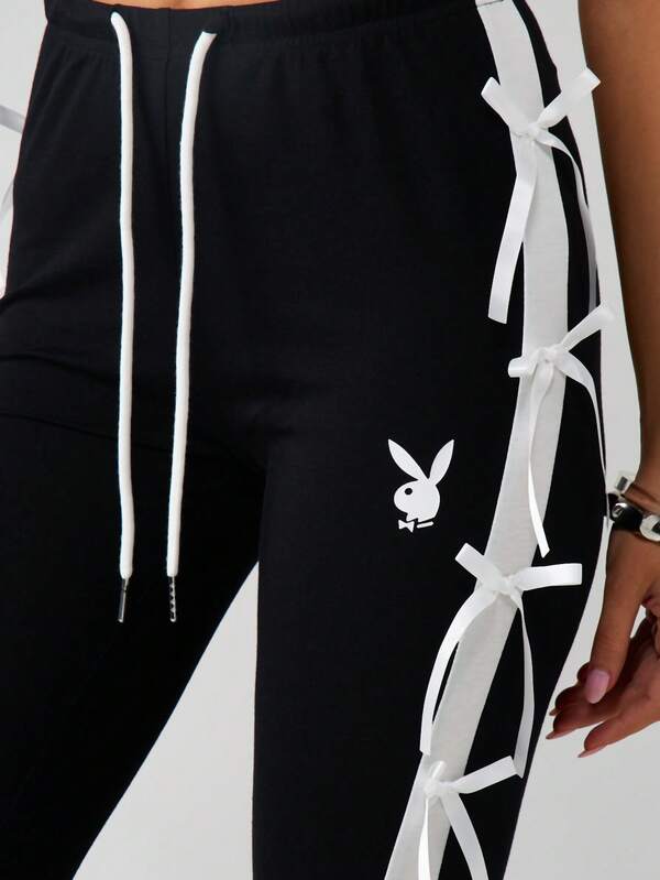 Missguided X Playboy Bow Detail Capri Shorts With Lace Ties