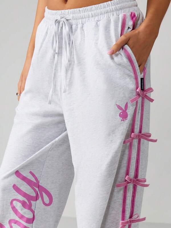Missguided X Playboy Bow Detail Side Lace Up Joggers