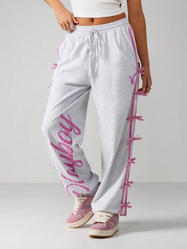 Missguided x Playboy Bow Detail Side Lace Up Joggers