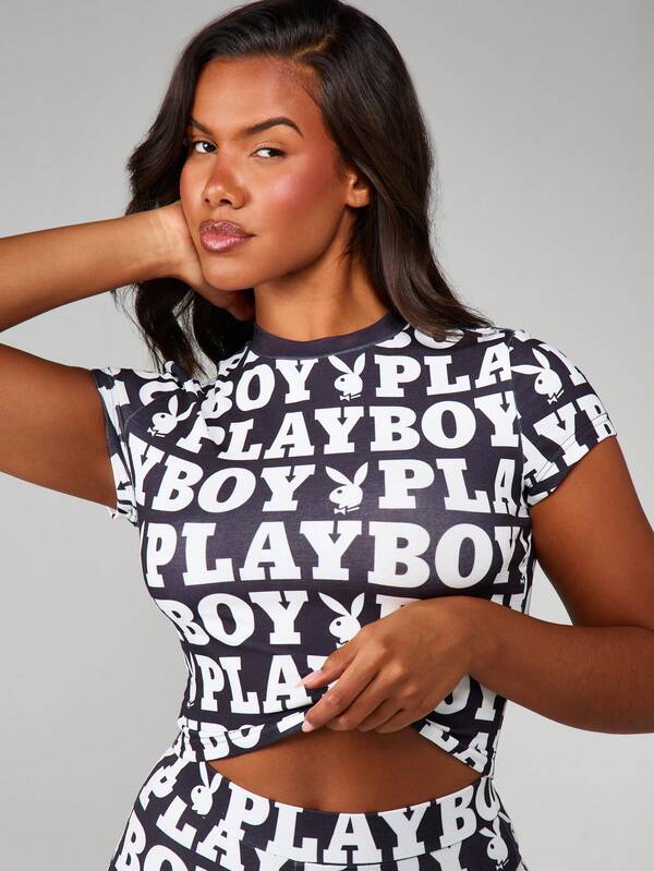 Missguided X Playboy Brand AOP Print Crop Top