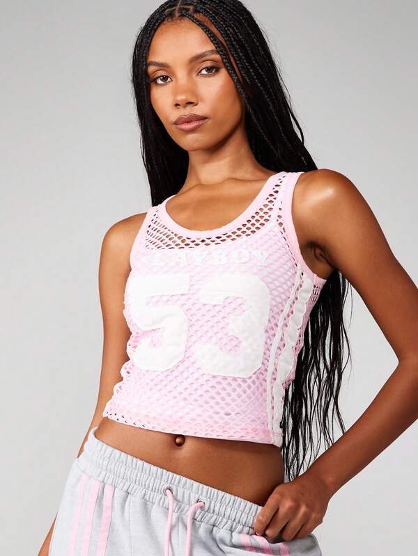 Missguided X Playboy Brand Logo Varsity Style Cut Out Tank Top