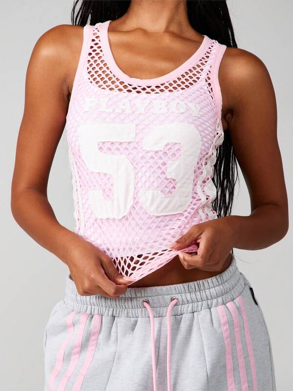 Missguided x Playboy Brand Logo Varsity Style Cut Out Tank Top