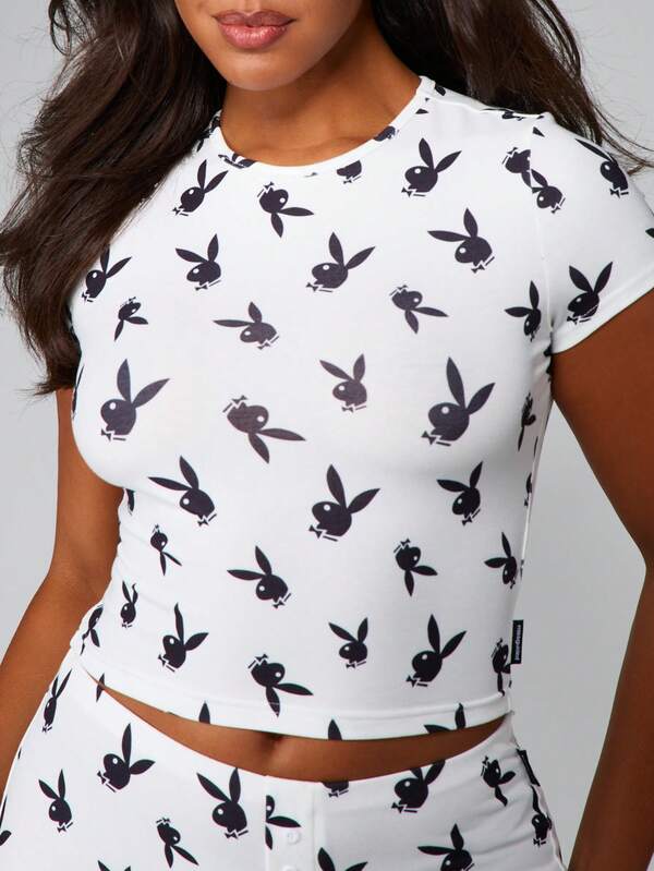 Missguided X Playboy Bunny Crop Top With Matching Shorts