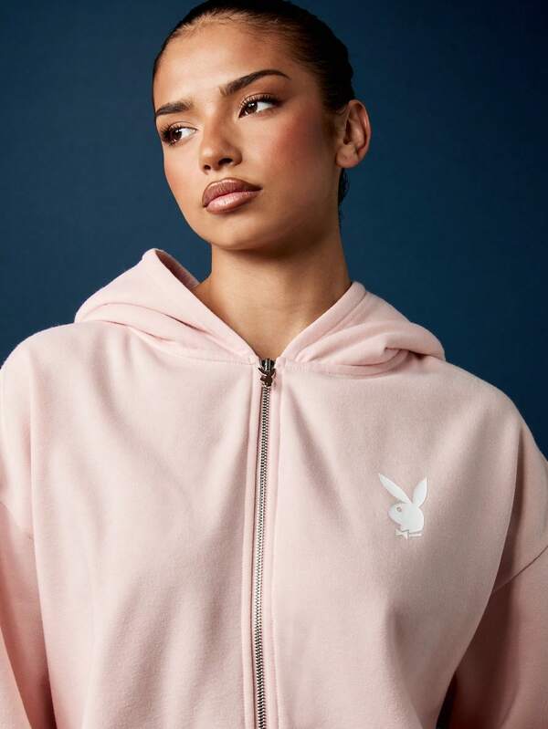 Missguided X Playboy Bunny Ear Zip Through Hoodie With Rabbit Hood Design