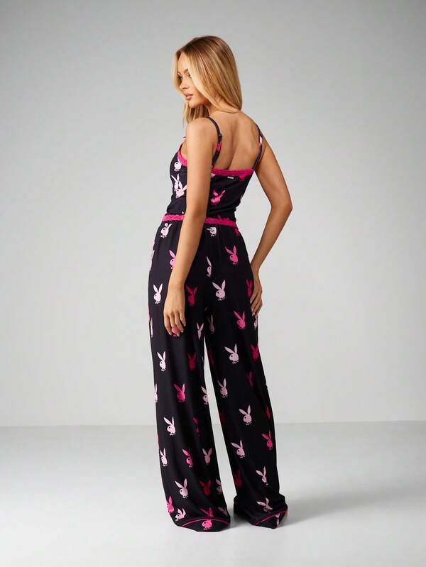 Missguided X Playboy Bunny Lace Trim Pajama Set