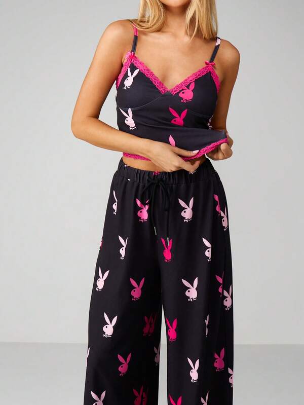 Missguided X Playboy Bunny Lace Trim Pajama Set