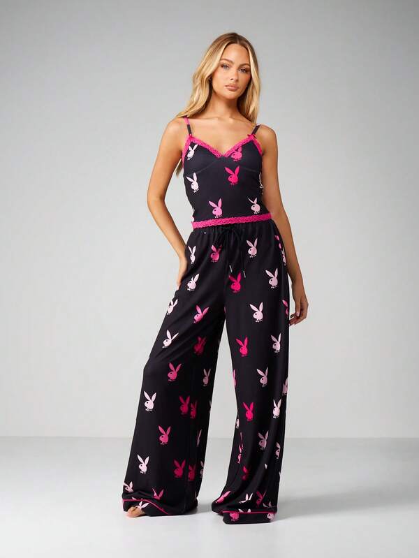 Missguided x Playboy Bunny Lace Trim Pajama Set