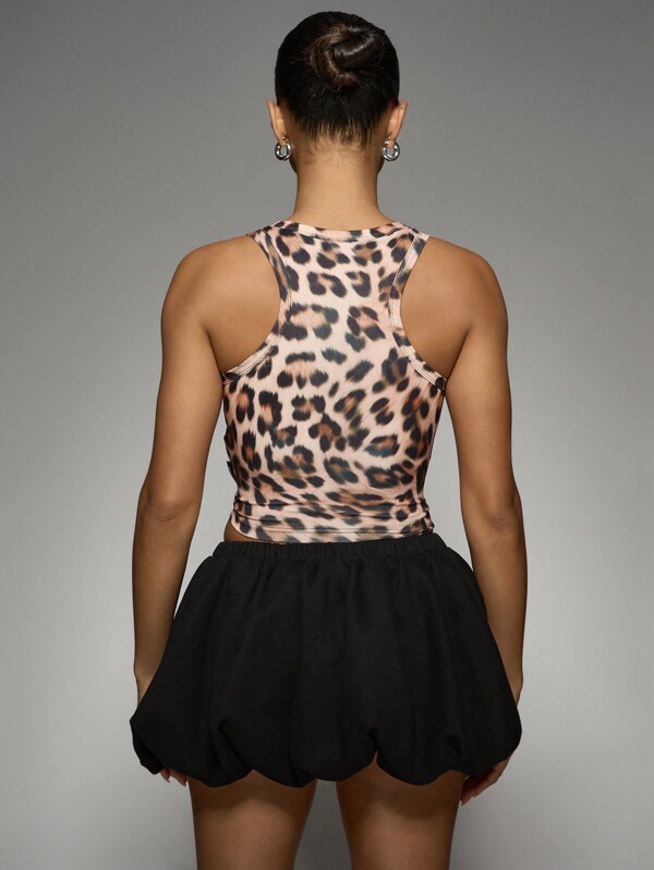 Missguided X Playboy Bunny Logo Crop Tank Top Cami Pink Graphic Leopard Print
