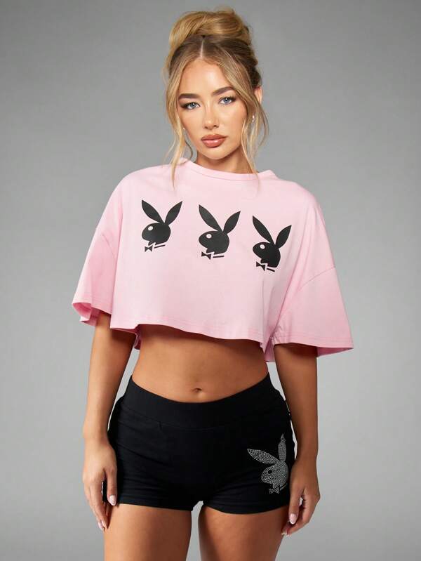 Missguided x Playboy Bunny Logo Cropped Graphic T-Shirt