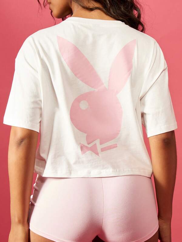 Missguided X Playboy Bunny Logo Graphic Front Back Print Crop T-Shirt