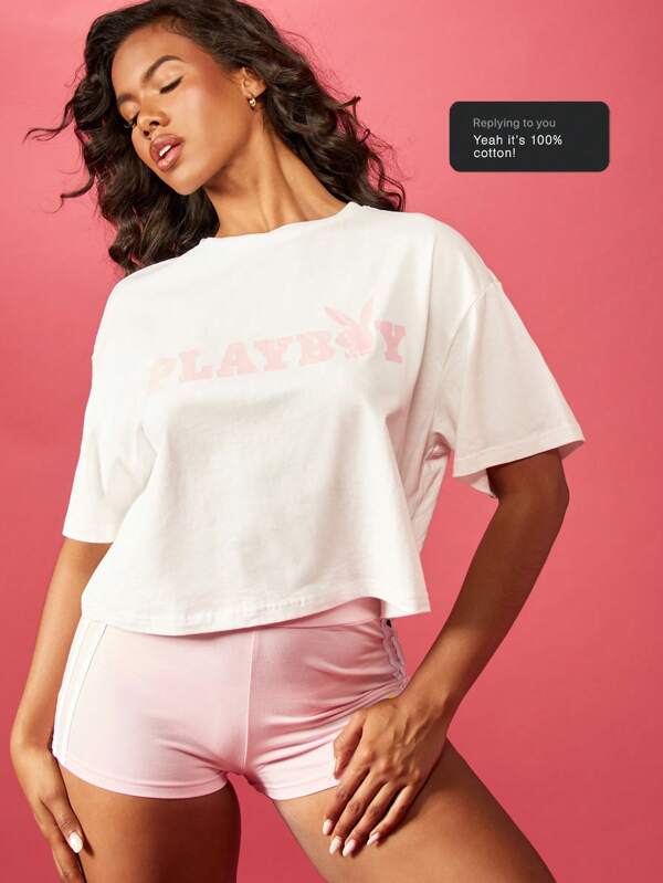 Missguided x Playboy Bunny Logo Graphic Front Back Print Crop T-Shirt