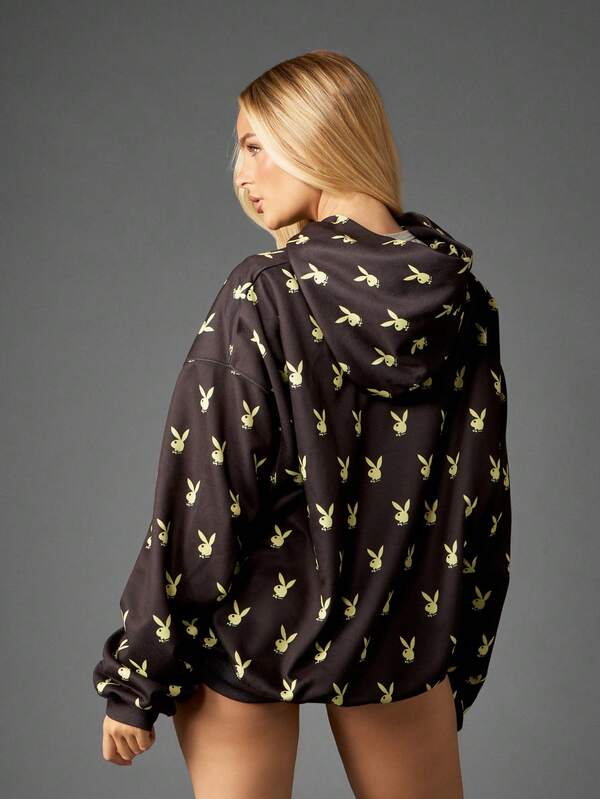 Missguided X Playboy Bunny Logo Hoodie With Drawstring