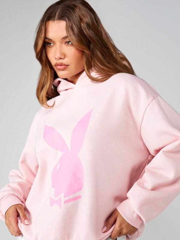Missguided X Playboy Bunny Logo Oversized Hoodie With Drawstring
