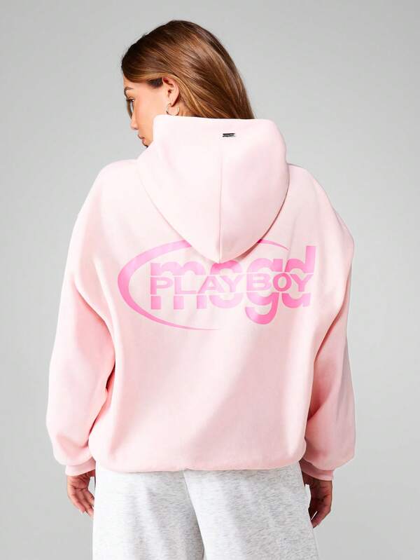 Missguided X Playboy Bunny Logo Oversized Hoodie With Drawstring