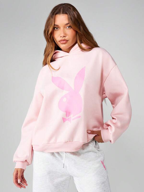 Missguided x Playboy Bunny Logo Oversized Hoodie With Drawstring