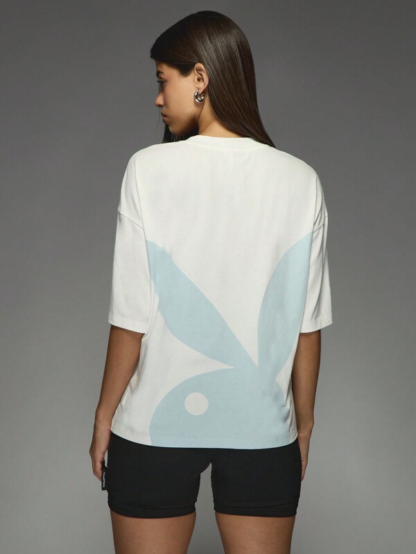 Missguided X Playboy Bunny Logo Print Round Neck Boxy Short Sleeve Casual T-Shirt