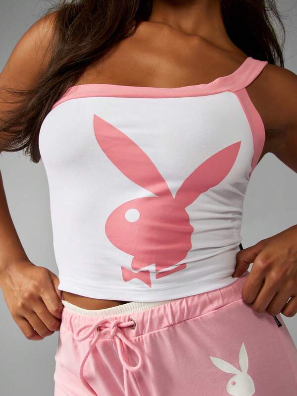 Missguided X Playboy Bunny One Shoulder Crop Sleeveless Fitted Retro Street Style Tank Top Camisole