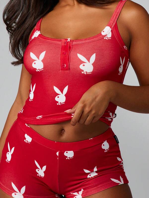 Missguided X Playboy Bunny Print Cami Top And Shorts Set