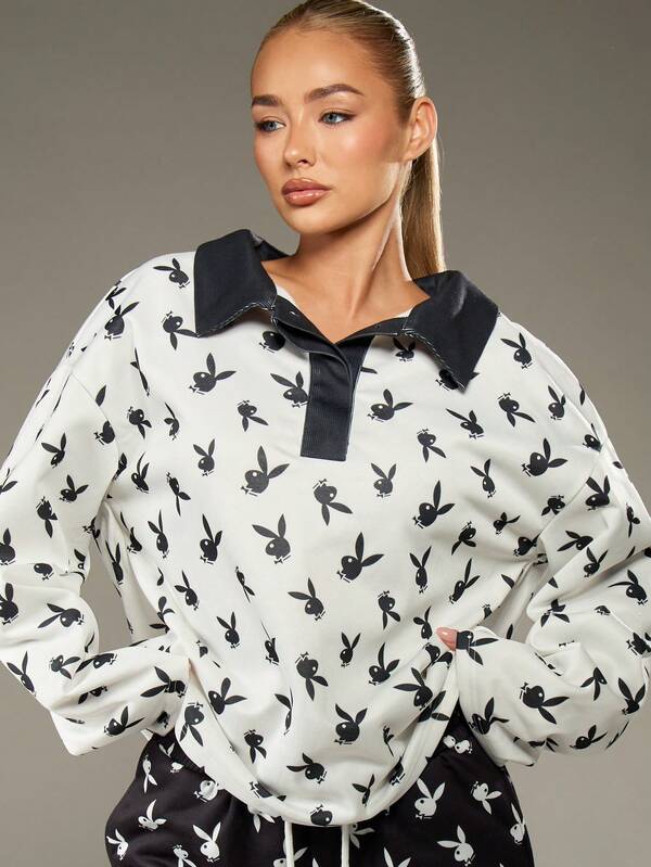 Missguided X Playboy Bunny Print Crew Neck Sweatshirt
