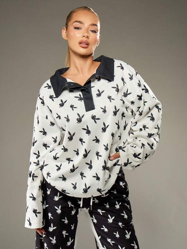 Missguided x Playboy Bunny Print Crew Neck Sweatshirt