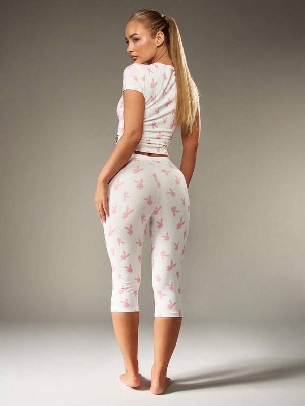 Missguided X Playboy Bunny Print Crop Top And Capri Pants Set