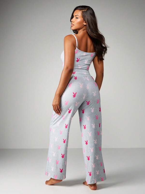 Missguided X Playboy Bunny Print Pajama Set With Cami And Wide Leg Pants