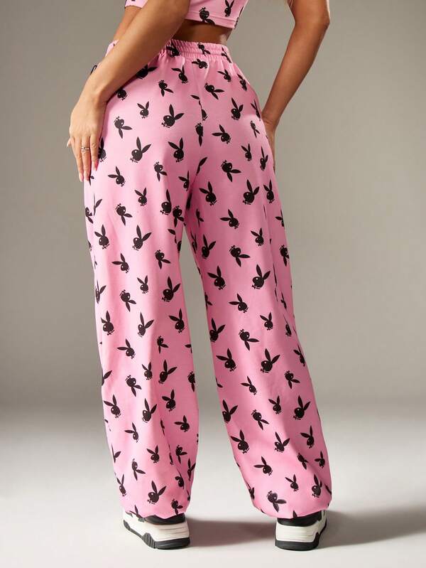 Missguided X Playboy Bunny Print Sweatpants With Drawstring Waist