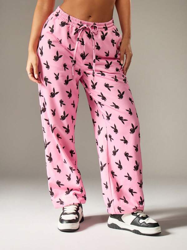 Missguided X Playboy Bunny Print Sweatpants With Drawstring Waist