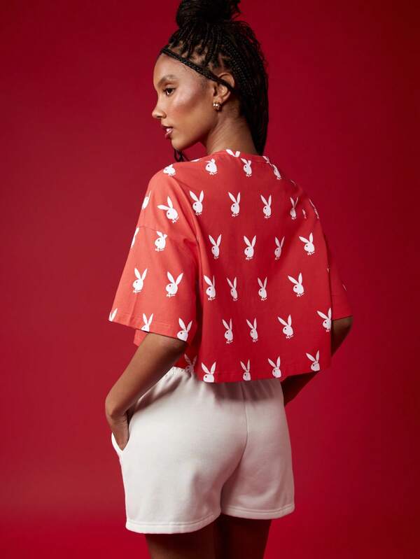 Missguided X Playboy Bunny Retro All Over Print Crop T-Shirt