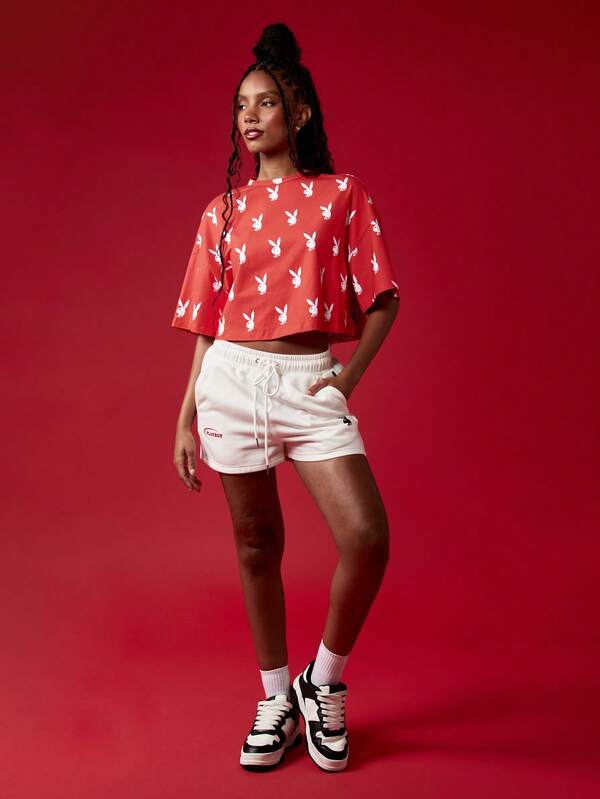 Missguided X Playboy Bunny Retro All Over Print Crop T-Shirt