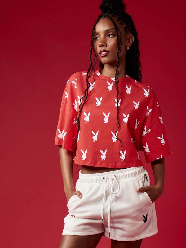 Missguided X Playboy Bunny Retro All Over Print Crop T-Shirt