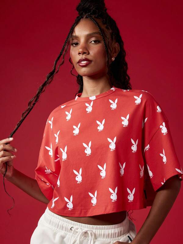 Missguided x Playboy Bunny Retro All Over Print Crop T-Shirt