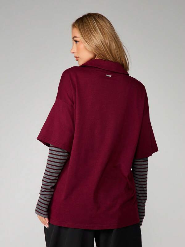 Missguided X Playboy Burgundy Polo With Striped Sleeves
