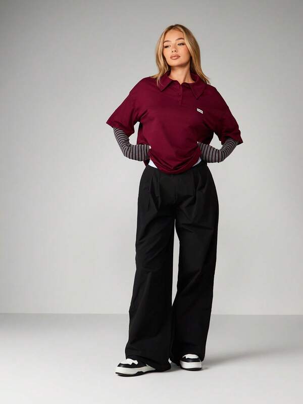 Missguided X Playboy Burgundy Polo With Striped Sleeves