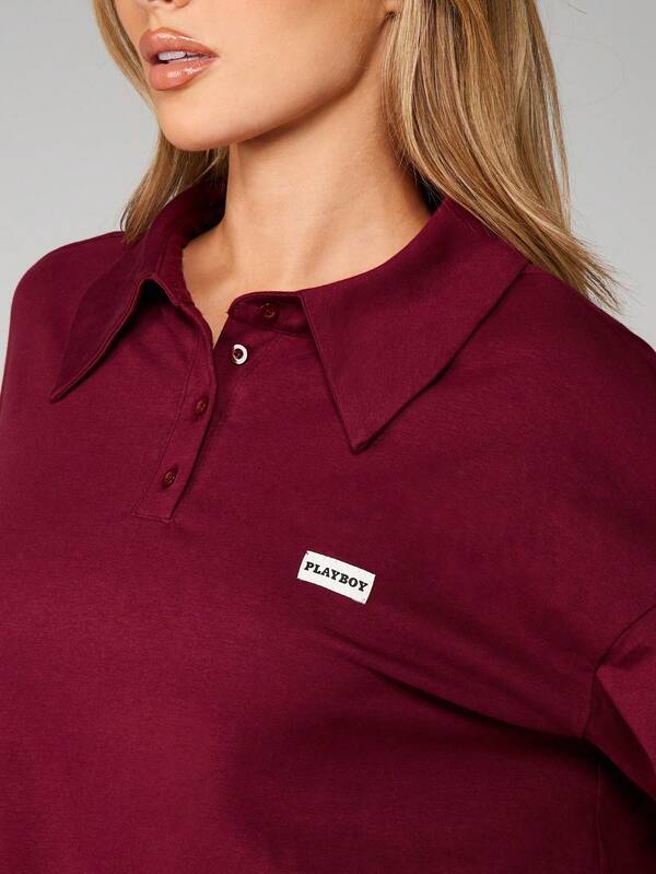 Missguided X Playboy Burgundy Polo With Striped Sleeves
