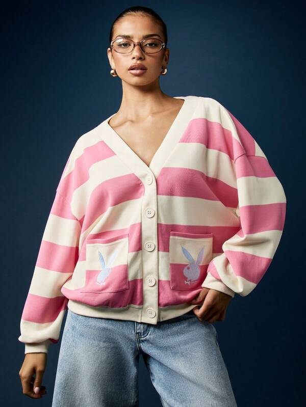 Missguided x Playboy Button Front Cardigan With Bunny Logo Patches