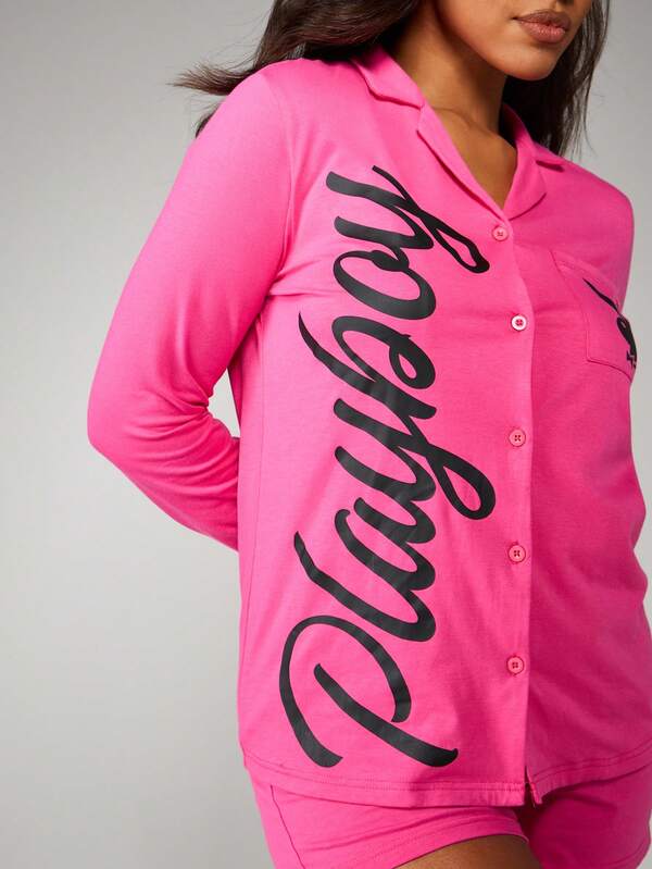 Missguided X Playboy Button Front Pajama Set With Logo