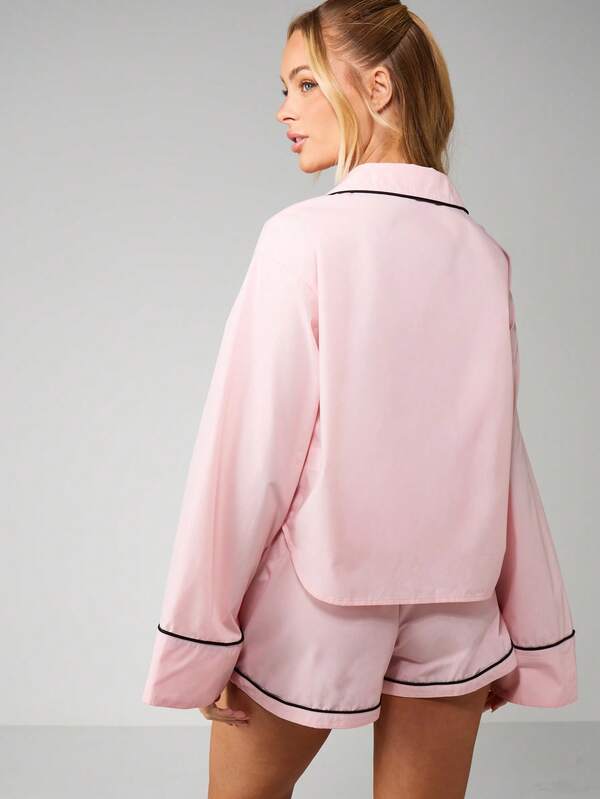 Missguided X Playboy Button Front Pajama Set With Drawstring Shorts