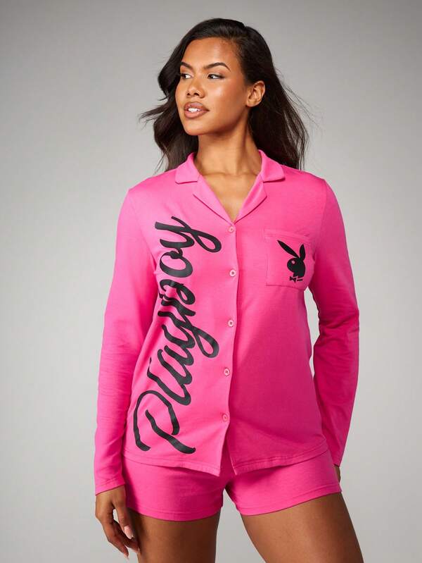 Missguided x Playboy Button Front Pajama Set With Logo